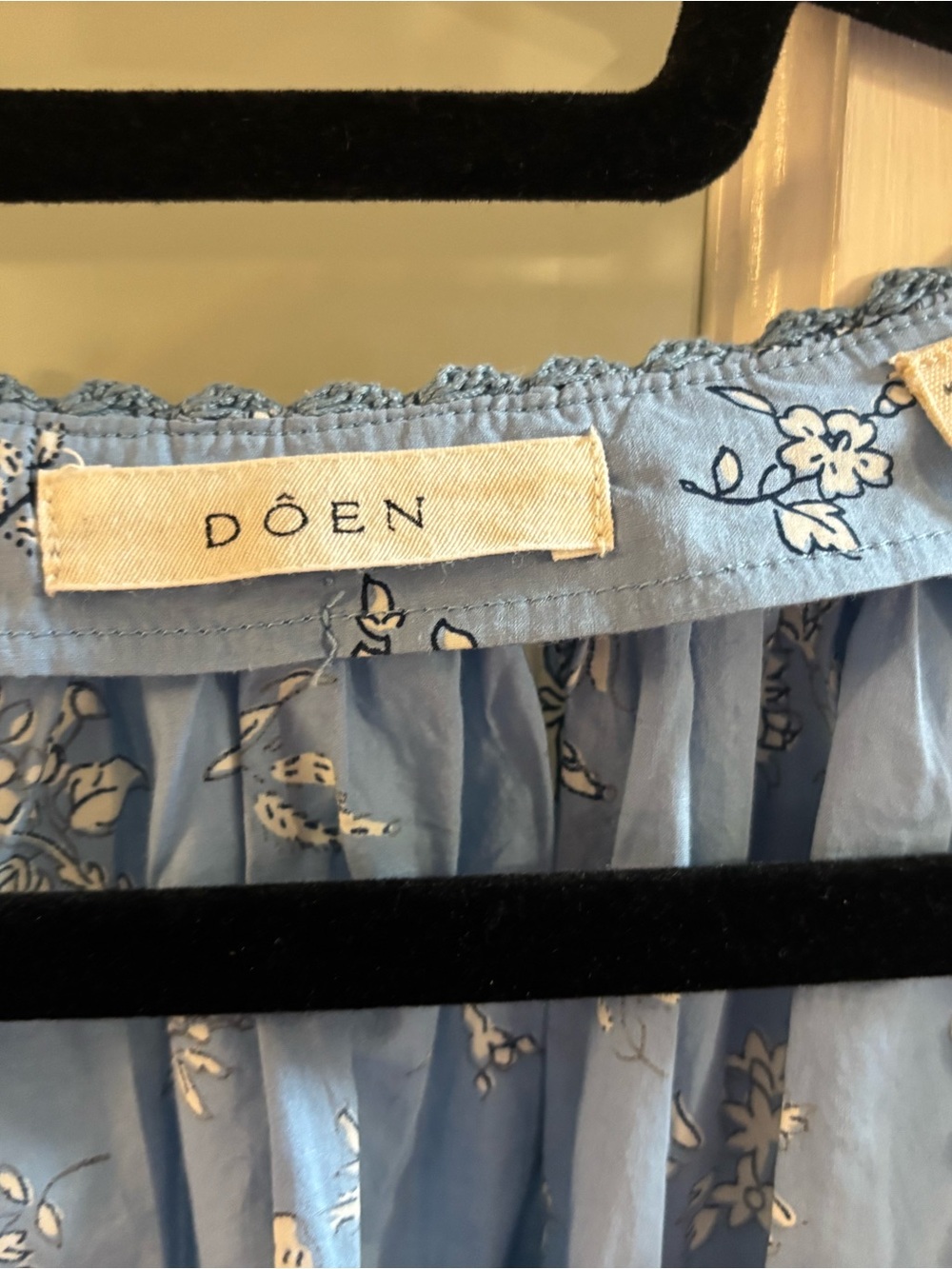 Doen Light Blue “Tennessee” Floral Peasant Top - Picture 3 of 5
